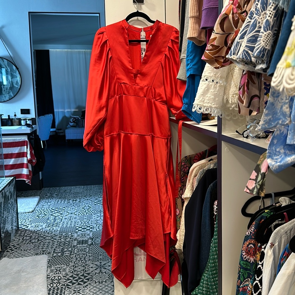 Red asymmetrical dress